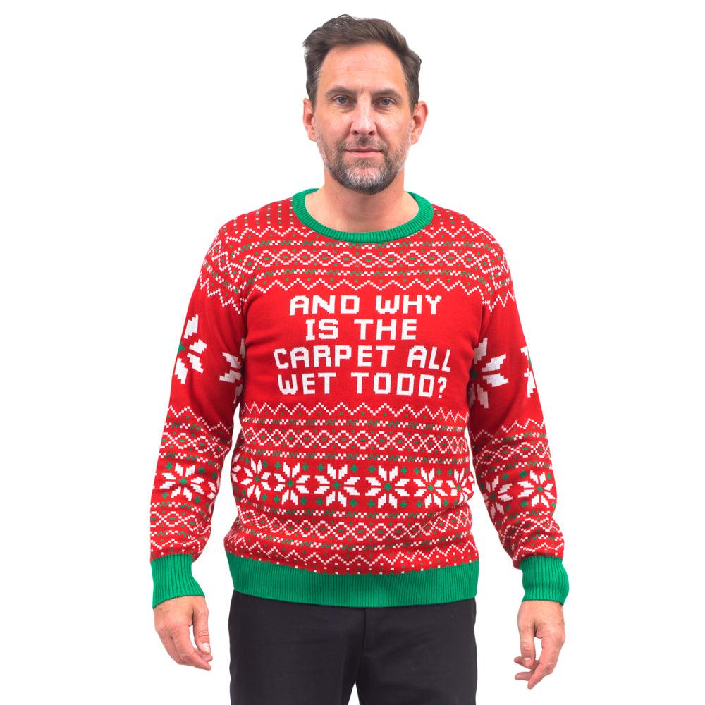 Todd and Margo Why is The Carpet Wet I Don’t Know Knitted Ugly Christmas Sweater - TVStoreOnline