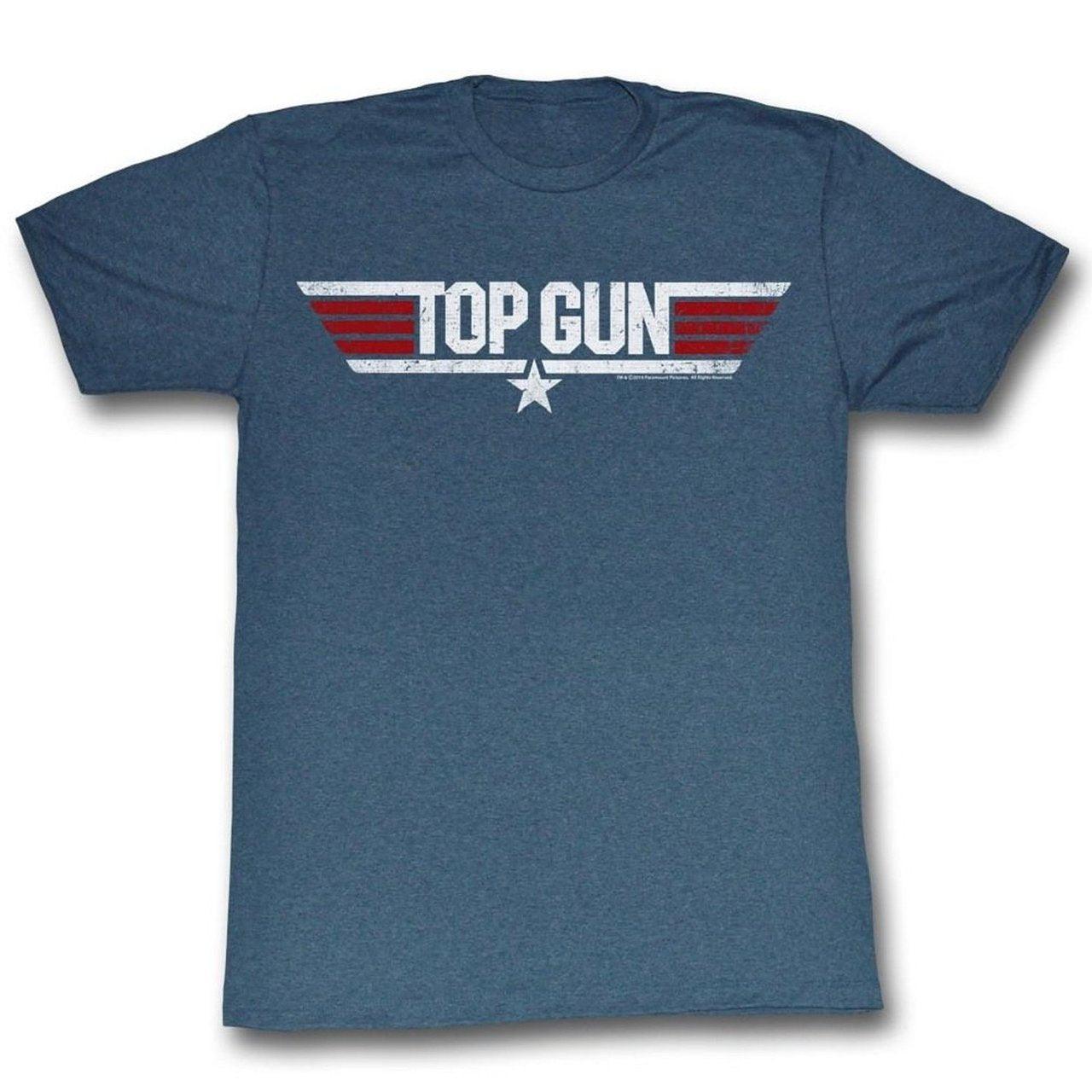 Top Gun Logo Heather Navy T-Shirt-tvso