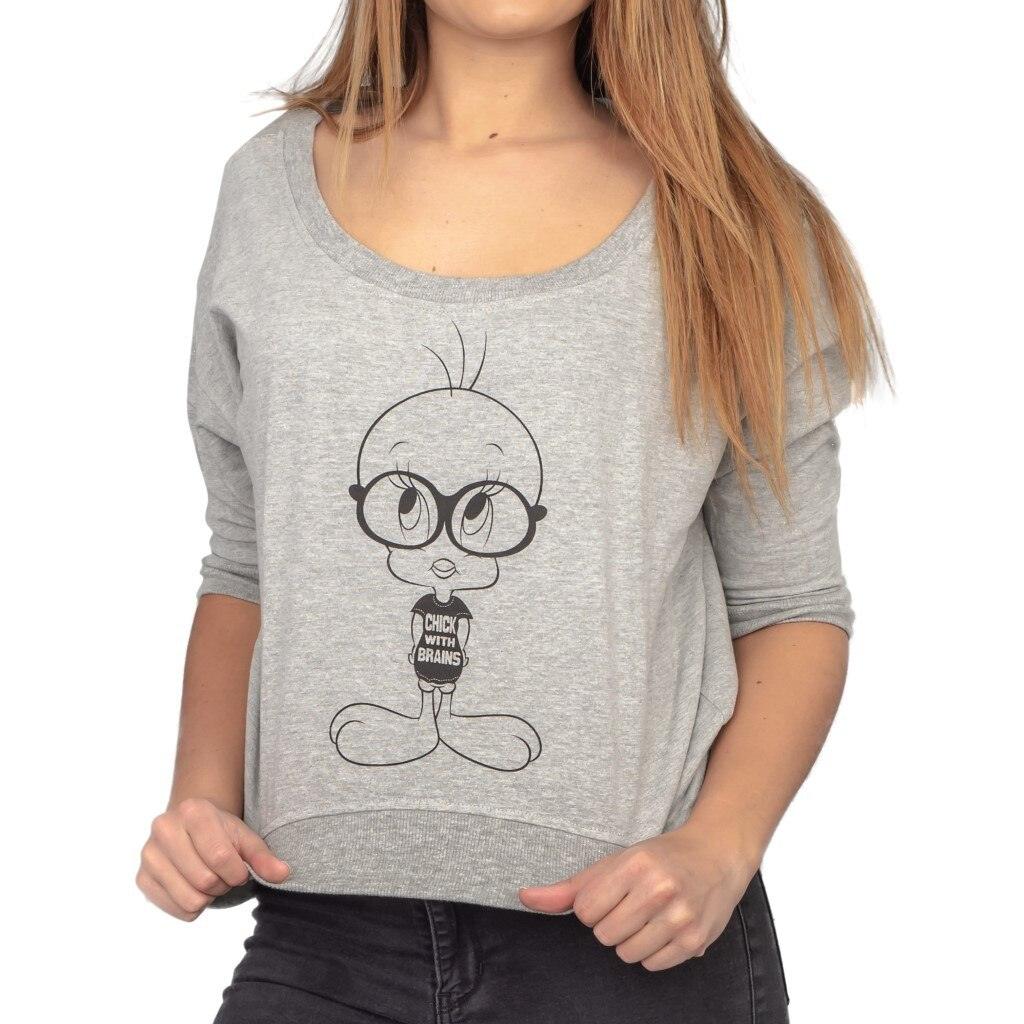 Looney Tunes Tweety Bird Chick With Brains Heathered Gray Juniors