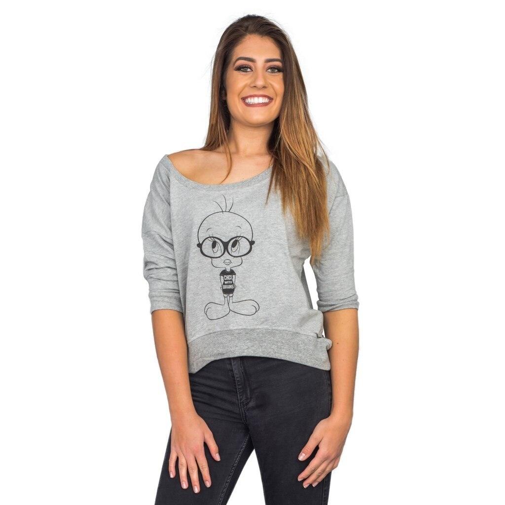 Tweety Bird Chick With Brains Cropped Sweatshirt-tvso