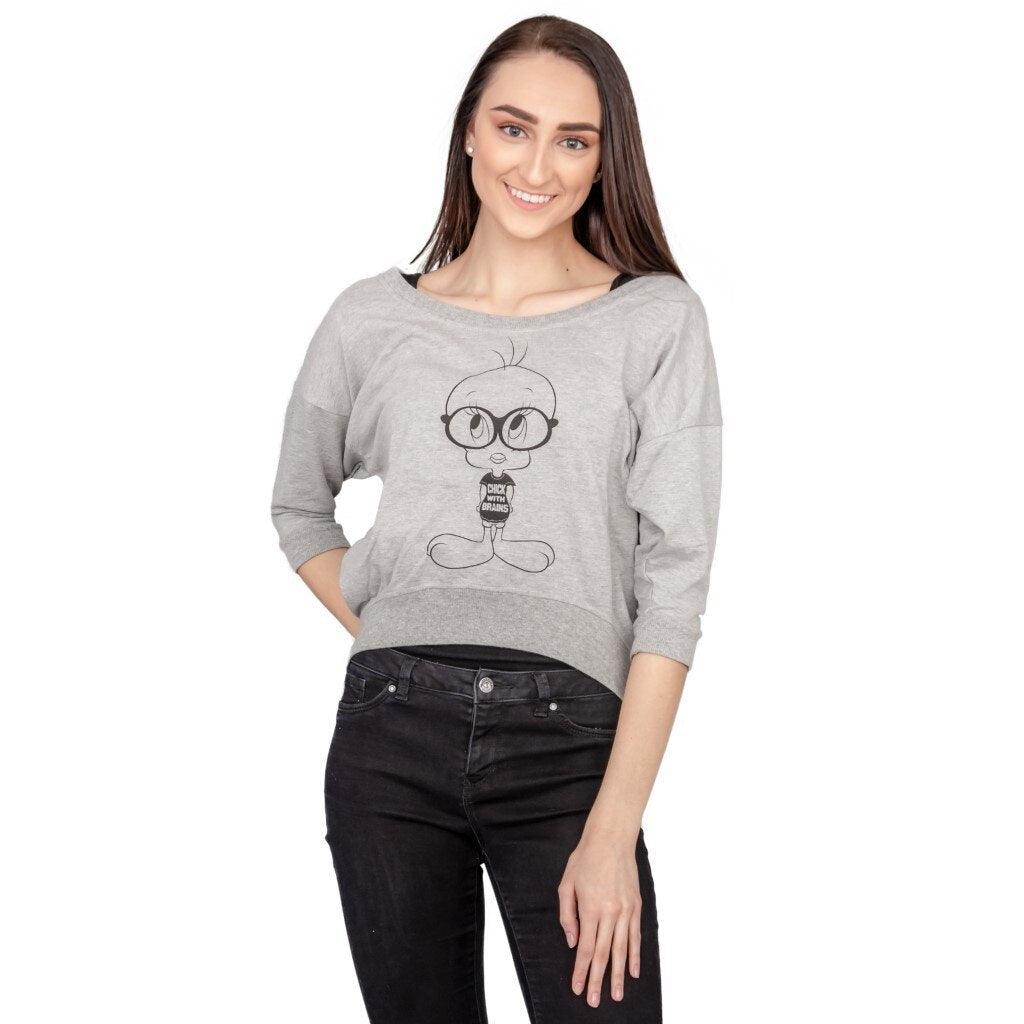 Tweety Bird Chick With Brains Cropped Sweatshirt-tvso