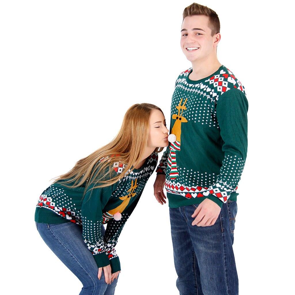 Ugly Christmas Sweater Flashing Nose Reindeer Sweater-tvso