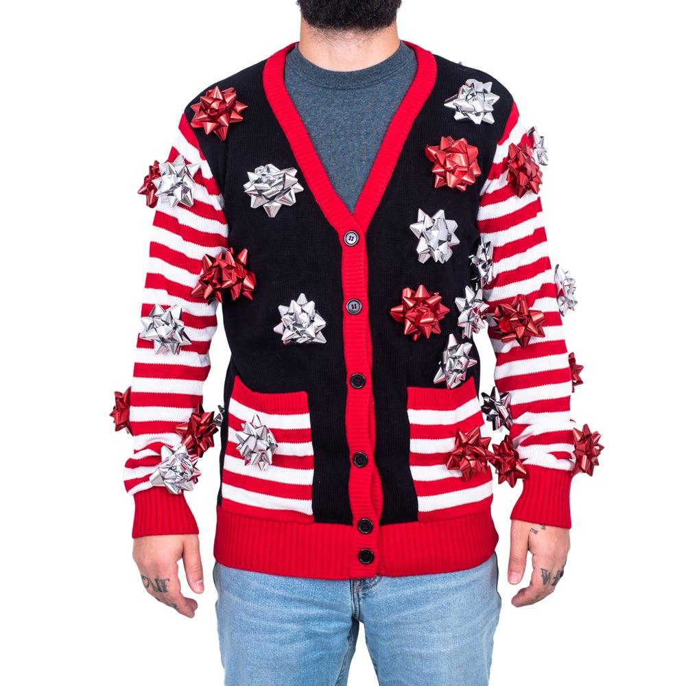 Ugly Christmas Sweater Gift Wrapping Bow Unisex Cardigan - TVStoreOnline