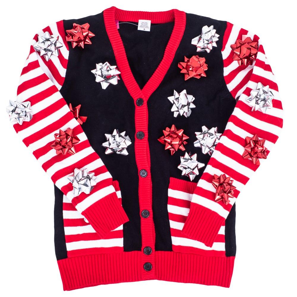 Ugly Christmas Sweater Gift Wrapping Bow Unisex Cardigan - TVStoreOnline