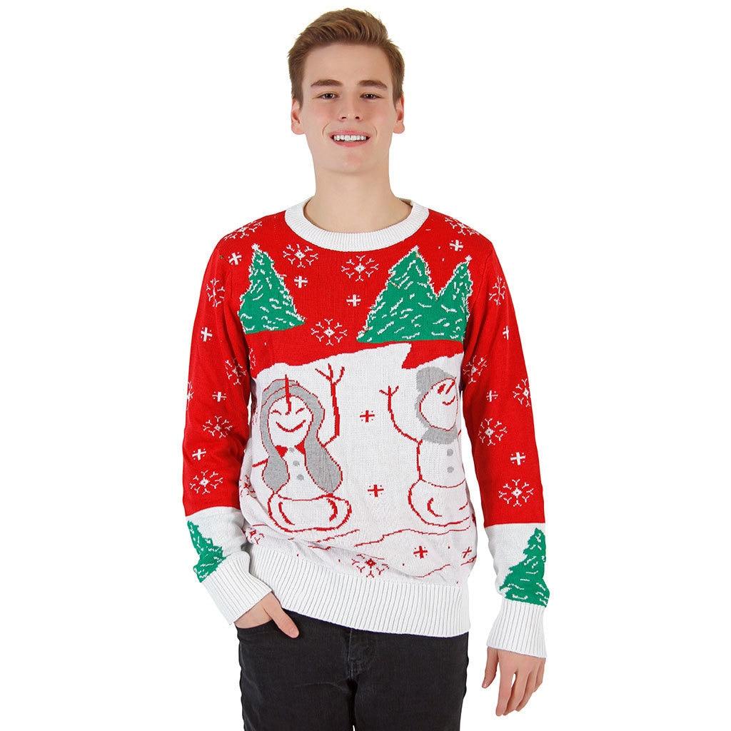 Ugly Christmas Sweater Snowman & Trees with Flashing Lights-tvso