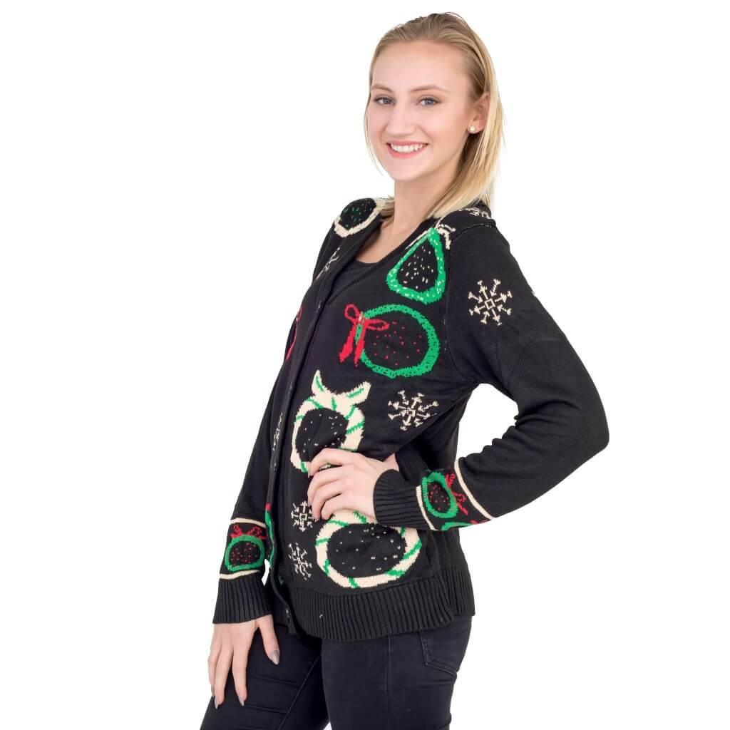 Ugly Christmas Sweater Wreath with Flashing Lights Cardigan-tvso