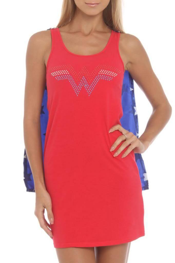 Wonder Woman Nailhead Logo Sleep Tank with Cape-tvso