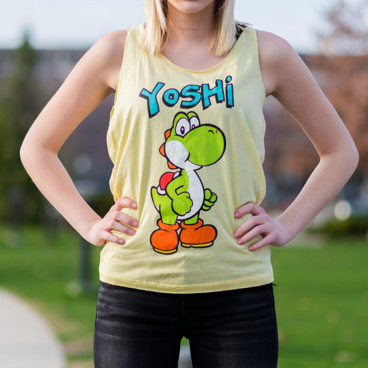 Yoshi Yellow Thin-Cut Tank Top With Open Braided Racerback Back-tvso