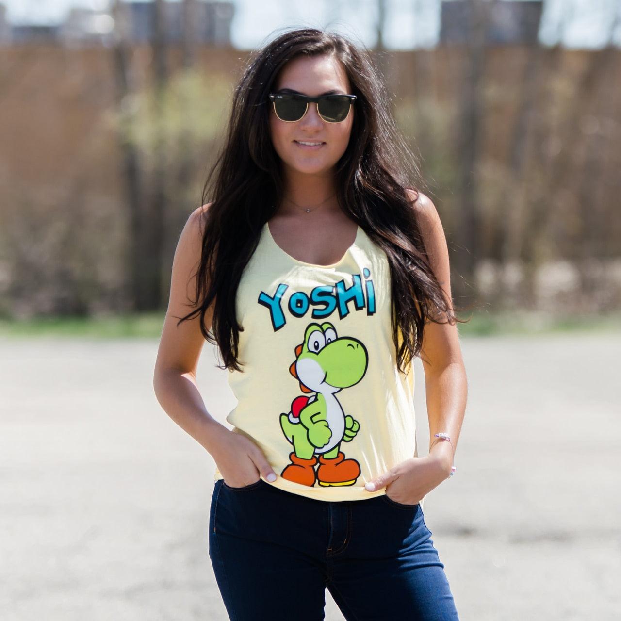 Yoshi Yellow Thin-Cut Tank Top With Open Braided Racerback Back-tvso