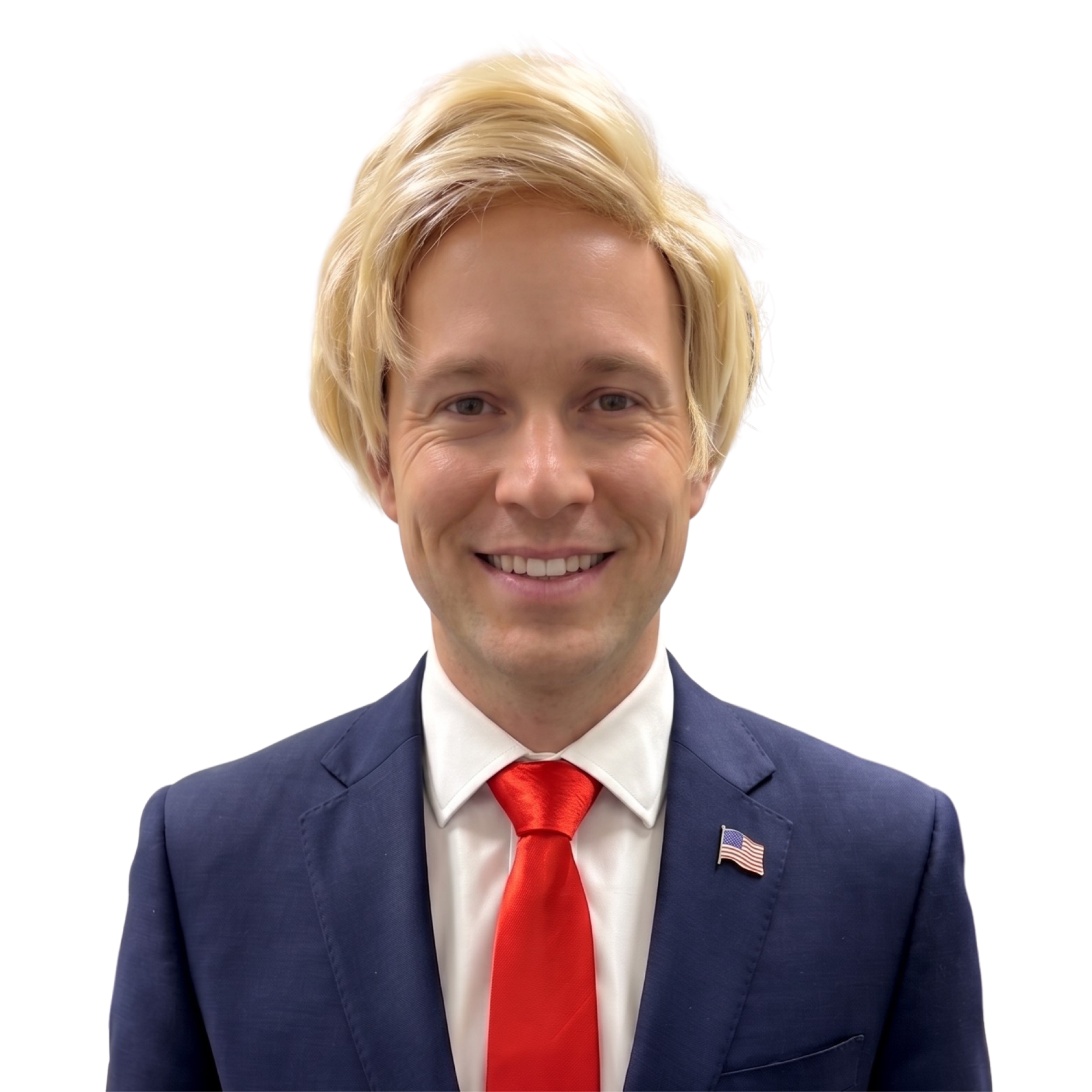 Trump Wig, Tie, USA Pin Unisex Halloween Cosplay Costume Accessory Set
