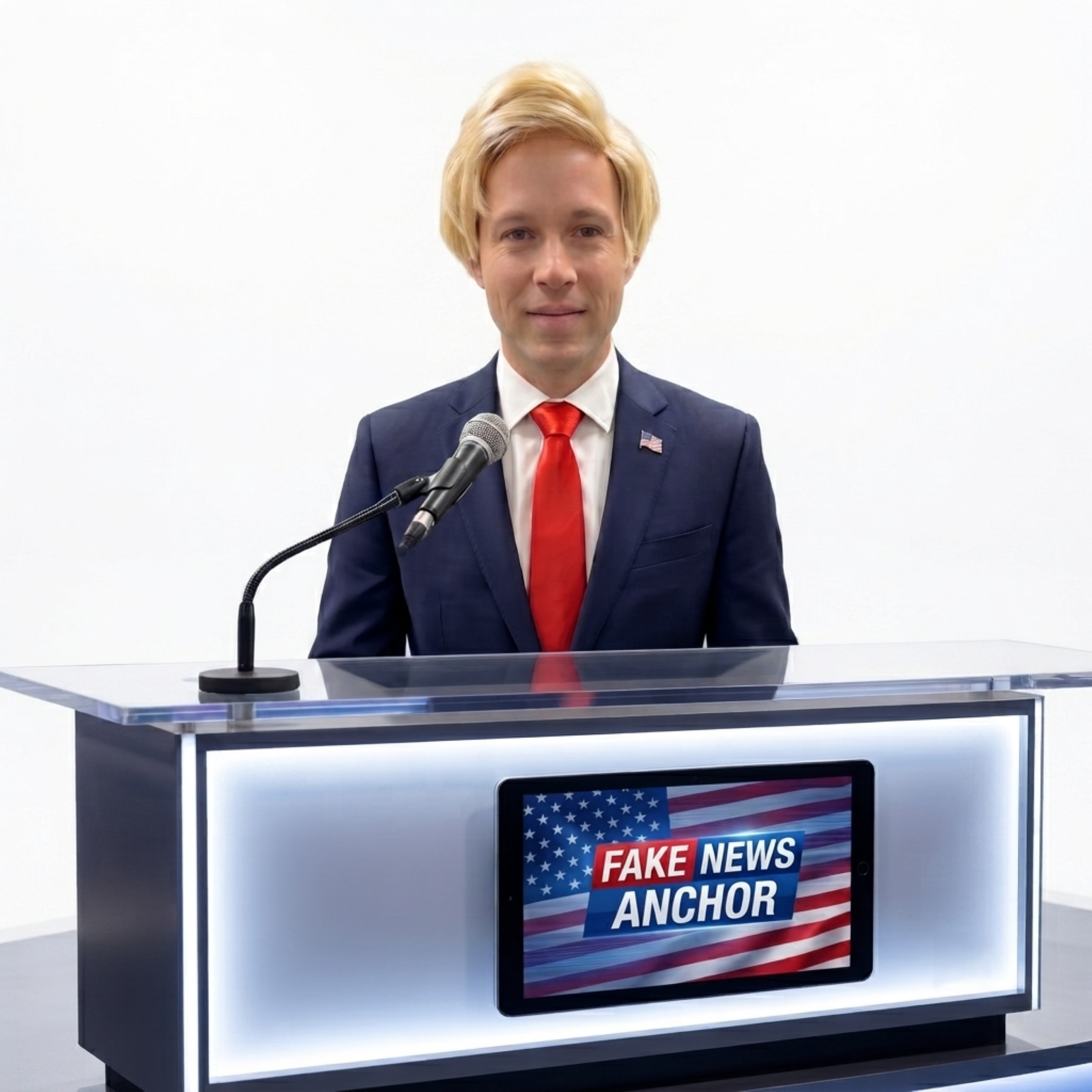 Trump Wig, Tie, USA Pin Unisex Halloween Cosplay Costume Accessory Set