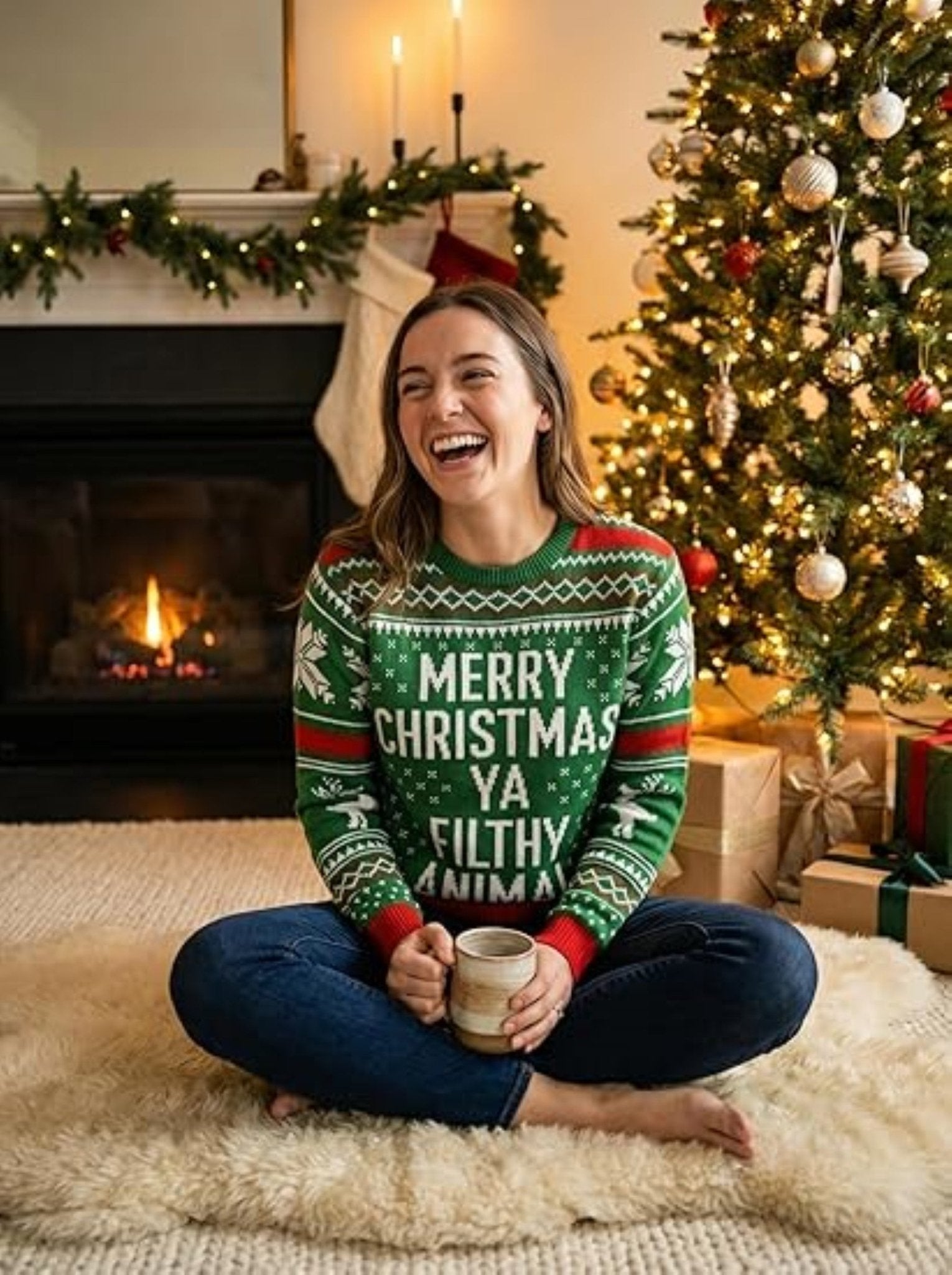 1990s Christmas Movie Quote Adult Ugly Christmas Sweater (Green/Red) - TVStoreOnline