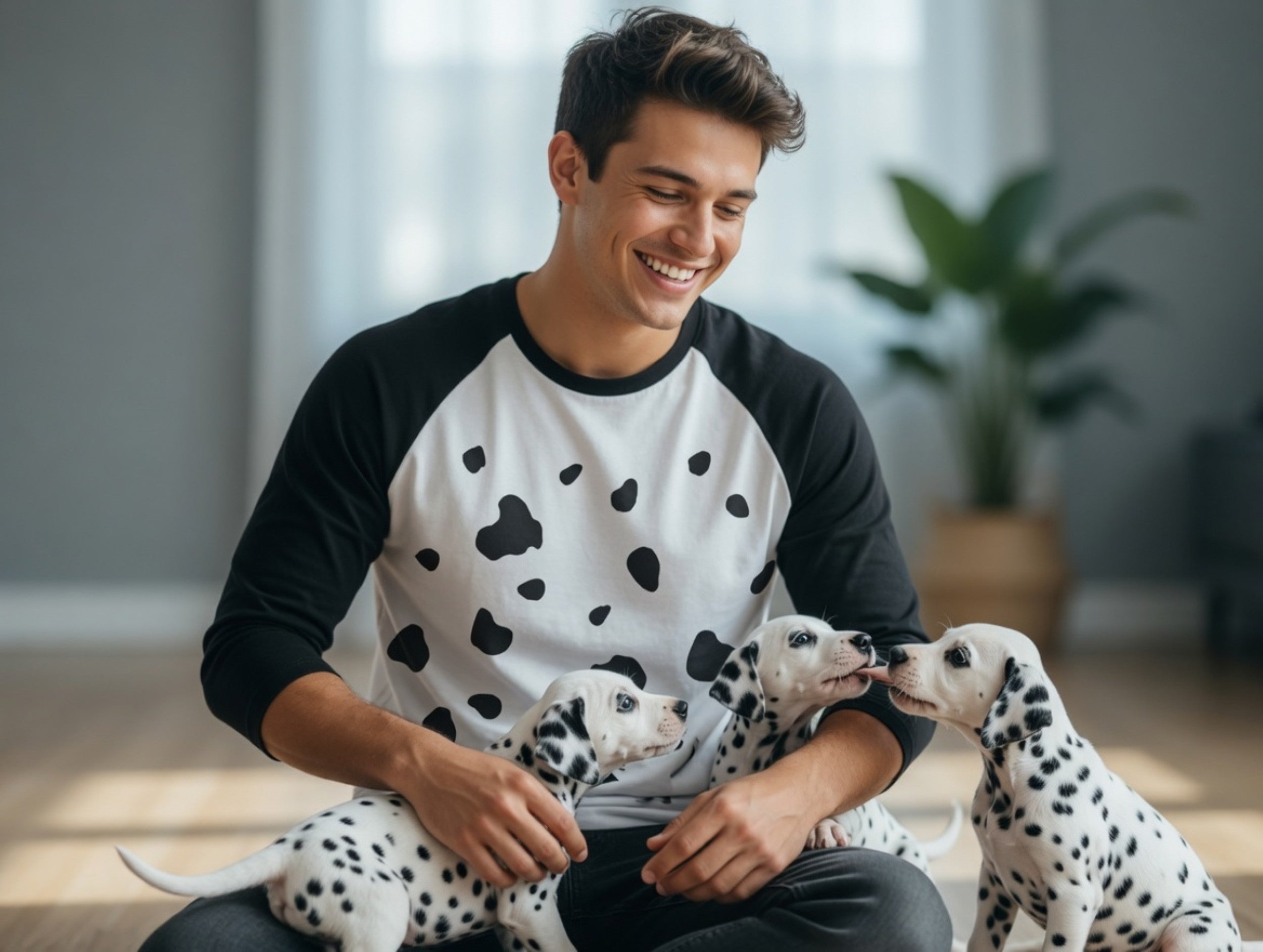Dalmatian Shirt 3/4 Sleeve Raglan Adult Unisex Halloween Cosplay Costume Shirt
