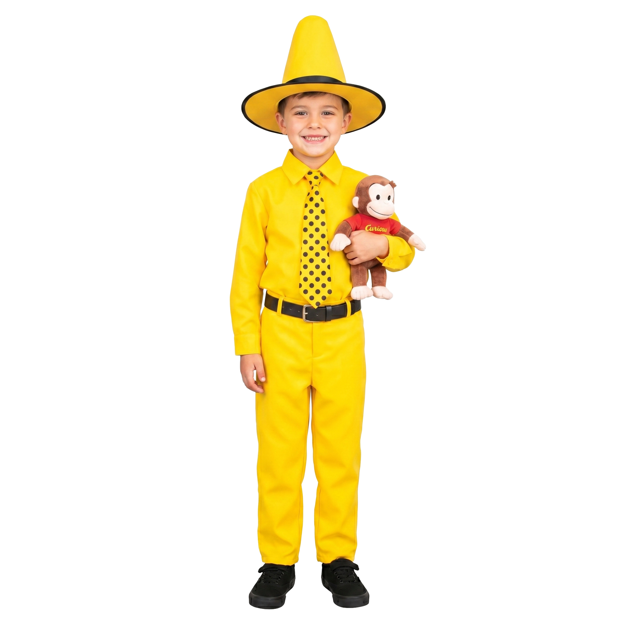 The Man in the Yellow Hat Youth Kids Halloween Cosplay Costume Set