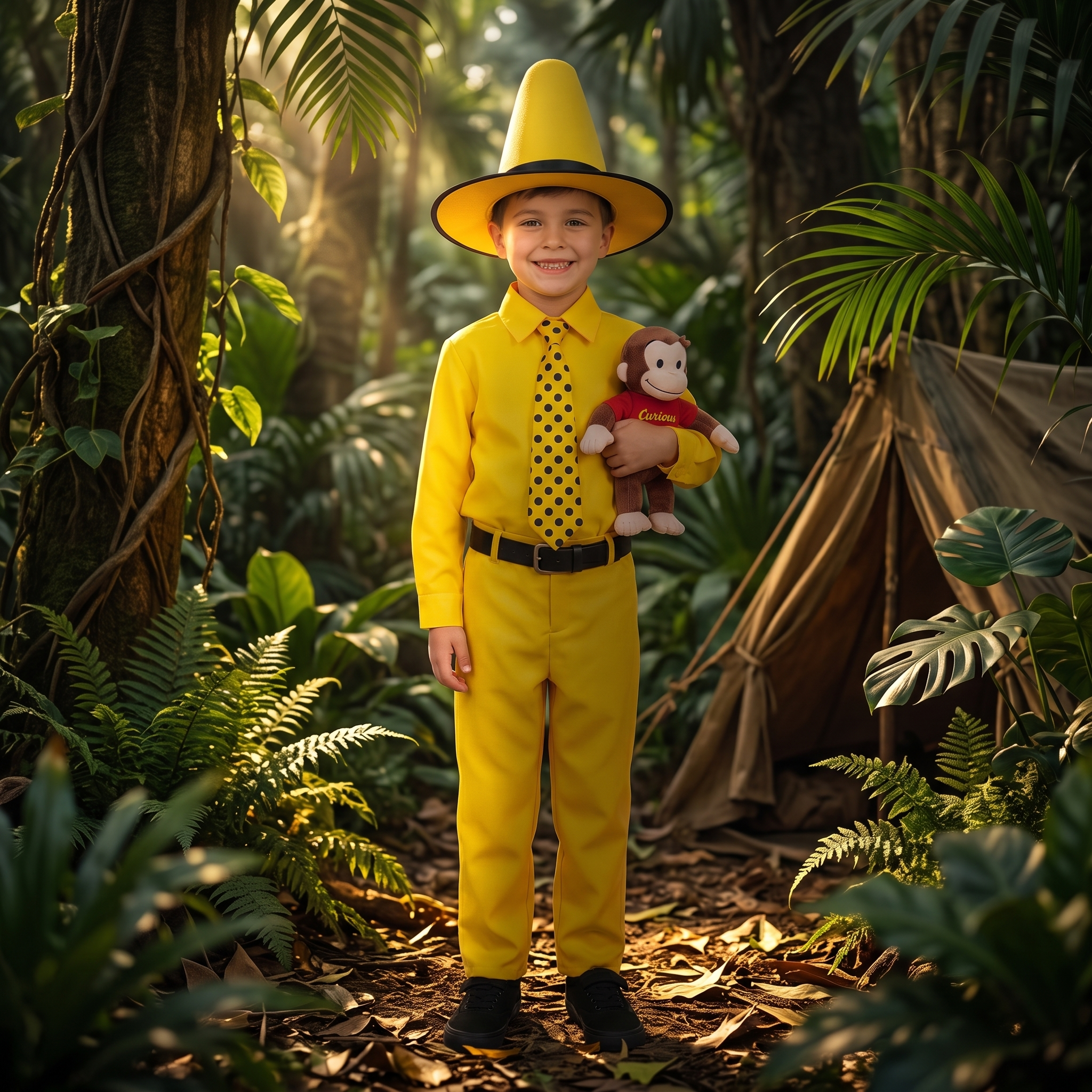 The Man in the Yellow Hat Youth Kids Halloween Cosplay Costume Set