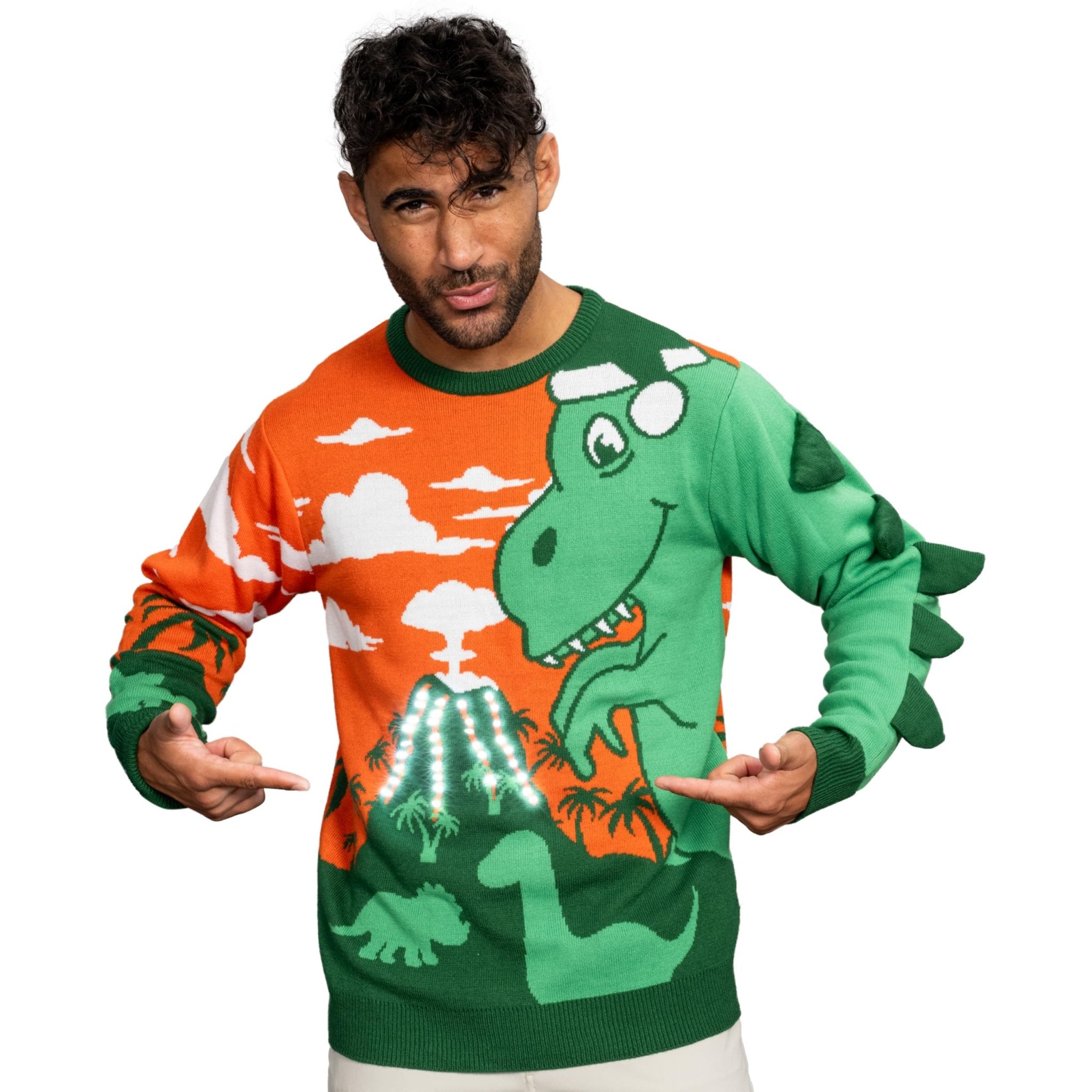 3D T-Rex Santa Hat Adult Unisex LED Light Up Ugly Christmas Sweater - TVStoreOnline