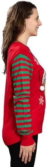 Sloth Santa Hat Hanging on Gift Ball Ornament Women's Juniors Ugly Christmas Sweater