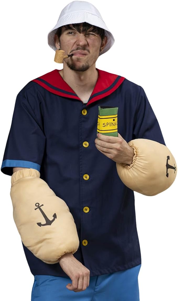 Sailor Man Adult Halloween Costume Set with Muscle Arms Spinach Captain Cosplay