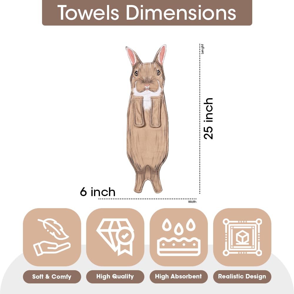 Animal Funny Themed Hanging Hand Towels for Bathroom & Kitchen – Soft Decorative Face Washcloths with 10 Cute Designs