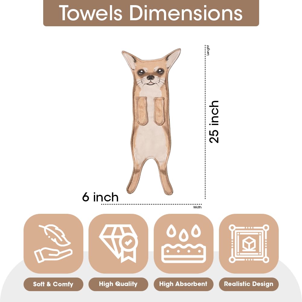 Animal Funny Themed Hanging Hand Towels for Bathroom & Kitchen – Soft Decorative Face Washcloths with 10 Cute Designs