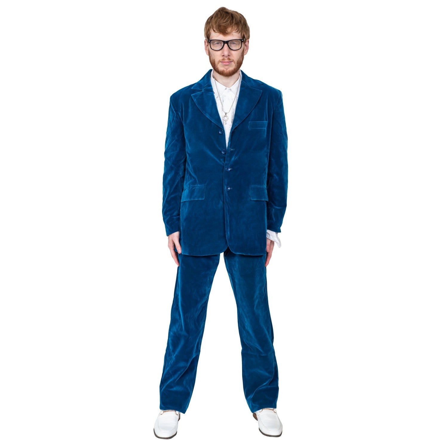 60's Groovy British Spy Funny Man Blue Suit Adult Halloween Costume Set Cosplay