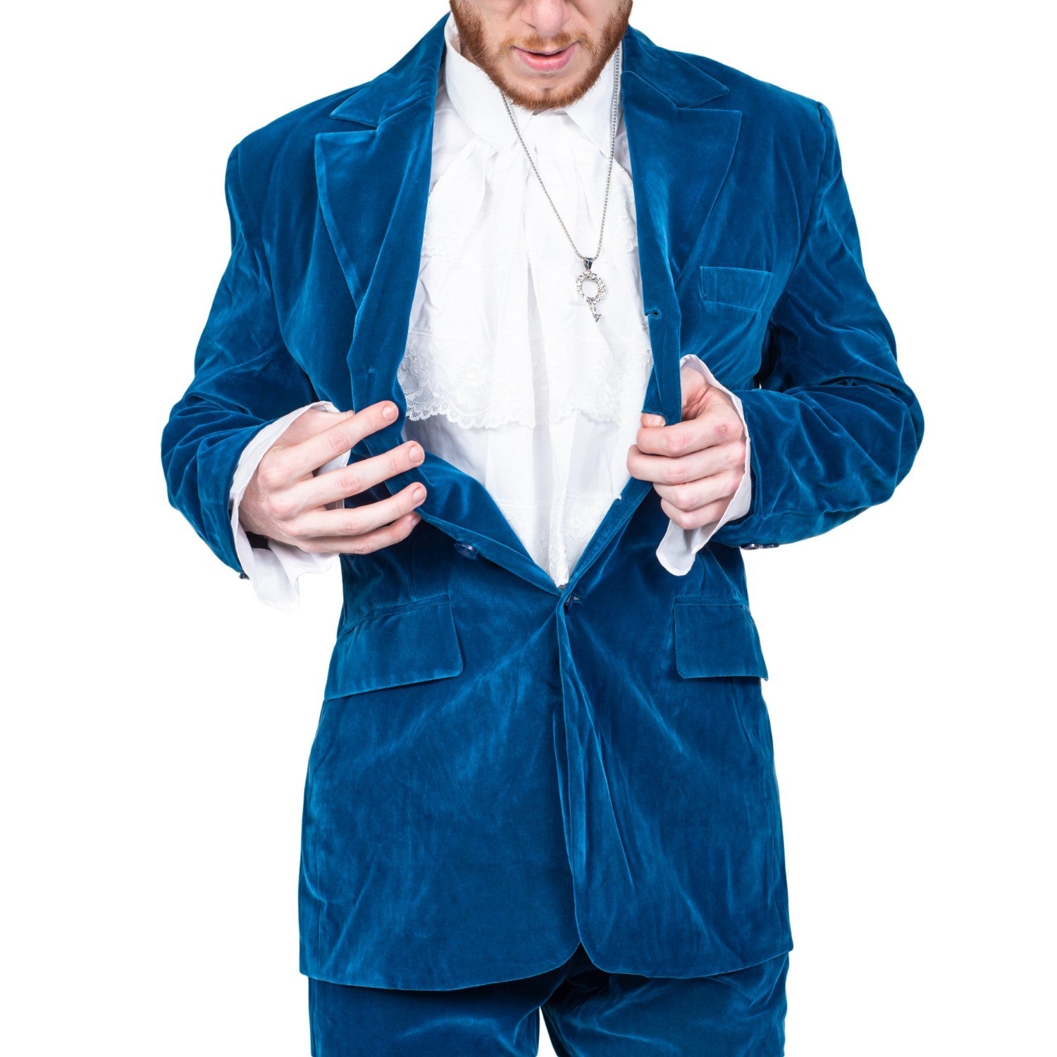 60's Groovy British Spy Funny Man Blue Suit Adult Halloween Costume Set Cosplay