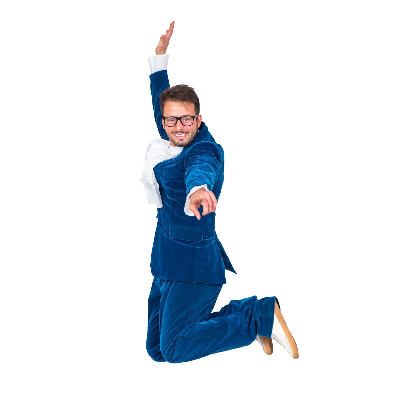 60's Groovy British Spy Funny Man Blue Suit Adult Halloween Costume Set Cosplay