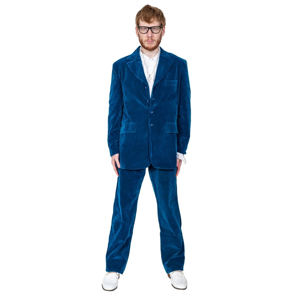 60's Groovy British Spy Funny Man Blue Suit Adult Halloween Costume Set Cosplay - TVStoreOnline
