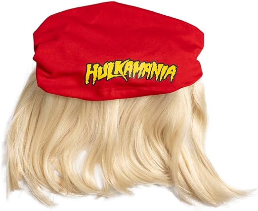 Red Mania Wrestler Bandana with Attached Wig and Mustache
