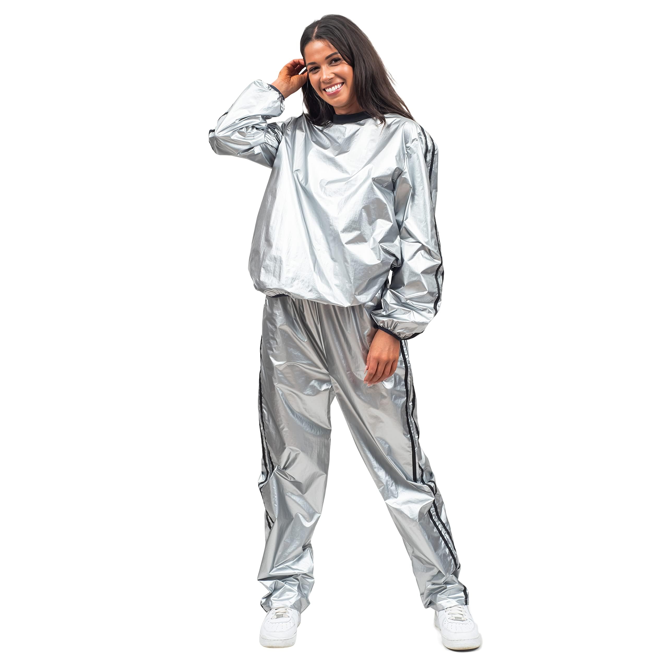 Todd and Margo Shiny Silver 2 Piece Workout Top and Pants Halloween Costume Set