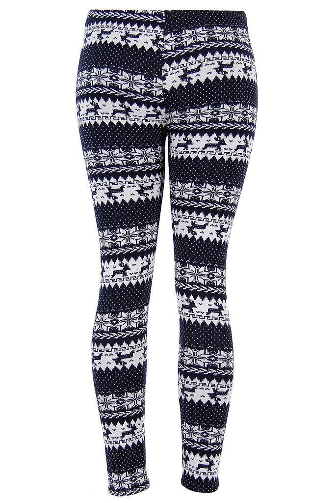Ugly REINDEER SNOWFLAKES Pattern BLACK WHITE Christmas Leggings