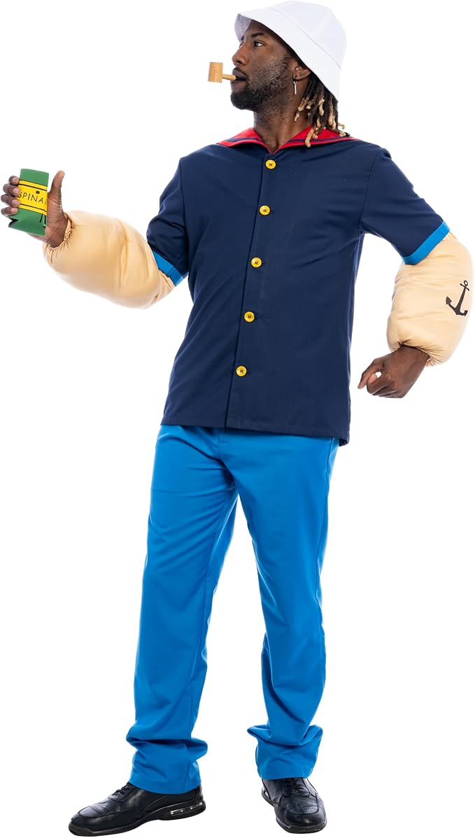 Sailor Man Adult Halloween Costume Set with Muscle Arms Spinach Captain Cosplay