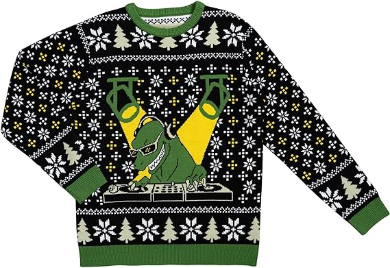 T-Rex DJ Holiday Dinosaur Sweater