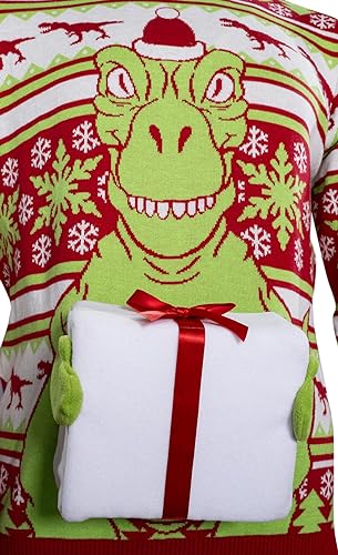 T-Rex Santa Hat 3D Interactive Gift Box Sweater