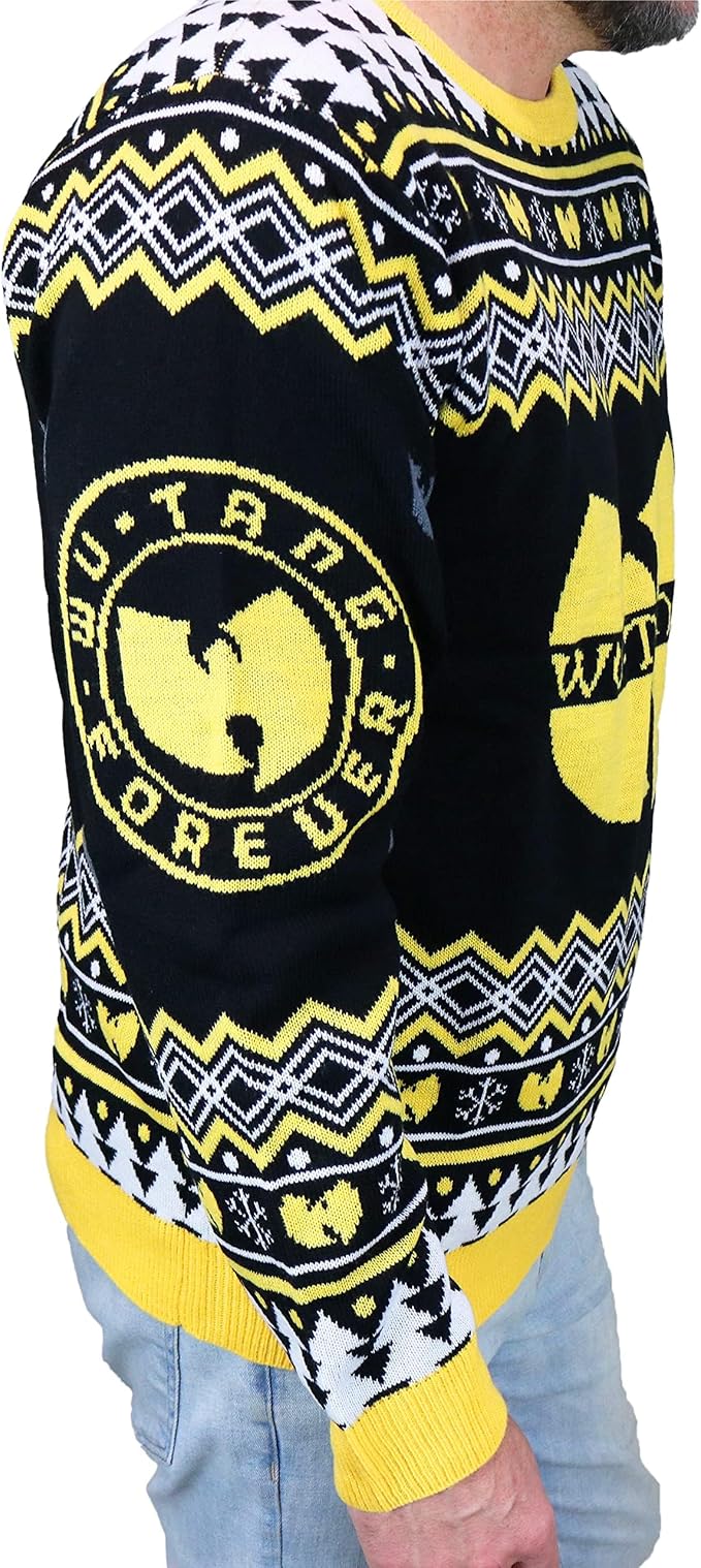 Wu Tang Clan Logo Snowflakes Yellow Black White Ugly Christmas Sweater
