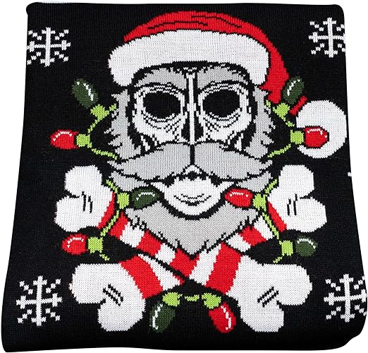 Skull Santa Claus Bones Lights and Snowflakes Sweater