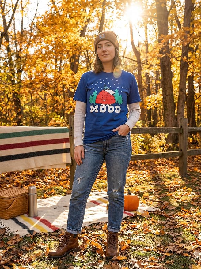 Officially Licensed Peanuts Snoopy Mood Puff Jacket Graphic Tee Adult Unisex T-Shirt