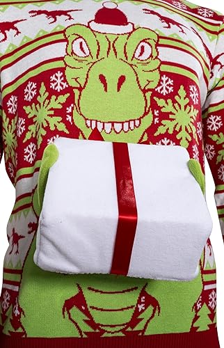 T-Rex Santa Hat 3D Interactive Gift Box Sweater