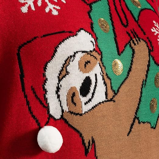 Sloth Santa Hat Hanging on Gift Ball Sweater