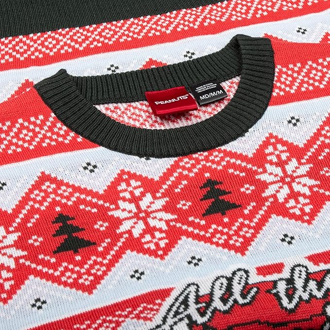 Peanuts House Snoopy and Woodstock All The Trimmings Adult Ugly Christmas Sweater