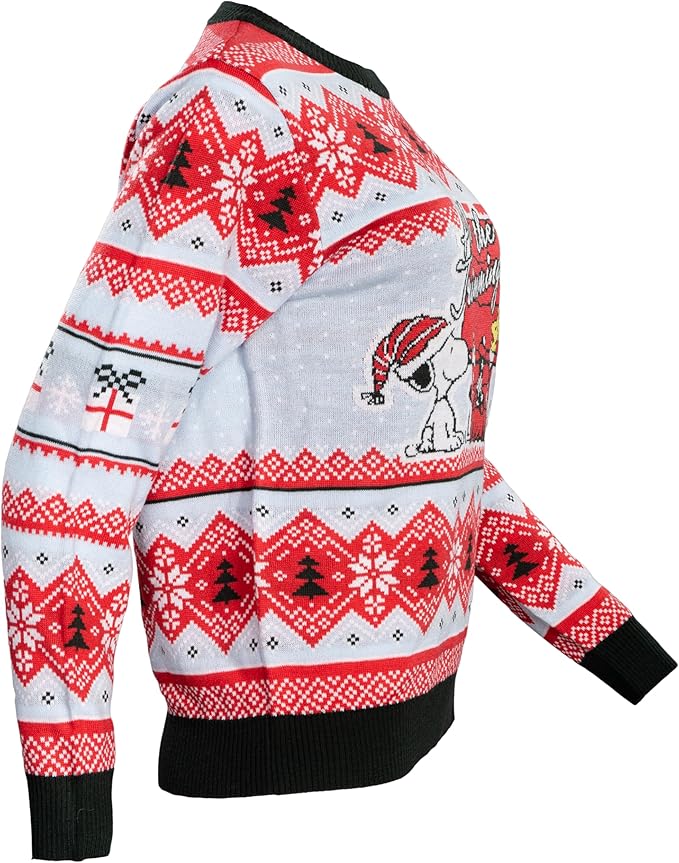Peanuts House Snoopy and Woodstock All The Trimmings Adult Ugly Christmas Sweater