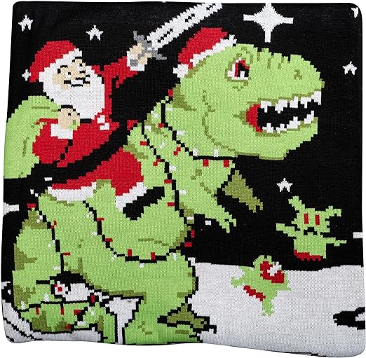 Santa Claus Riding T-Rex on Moon Pixelated