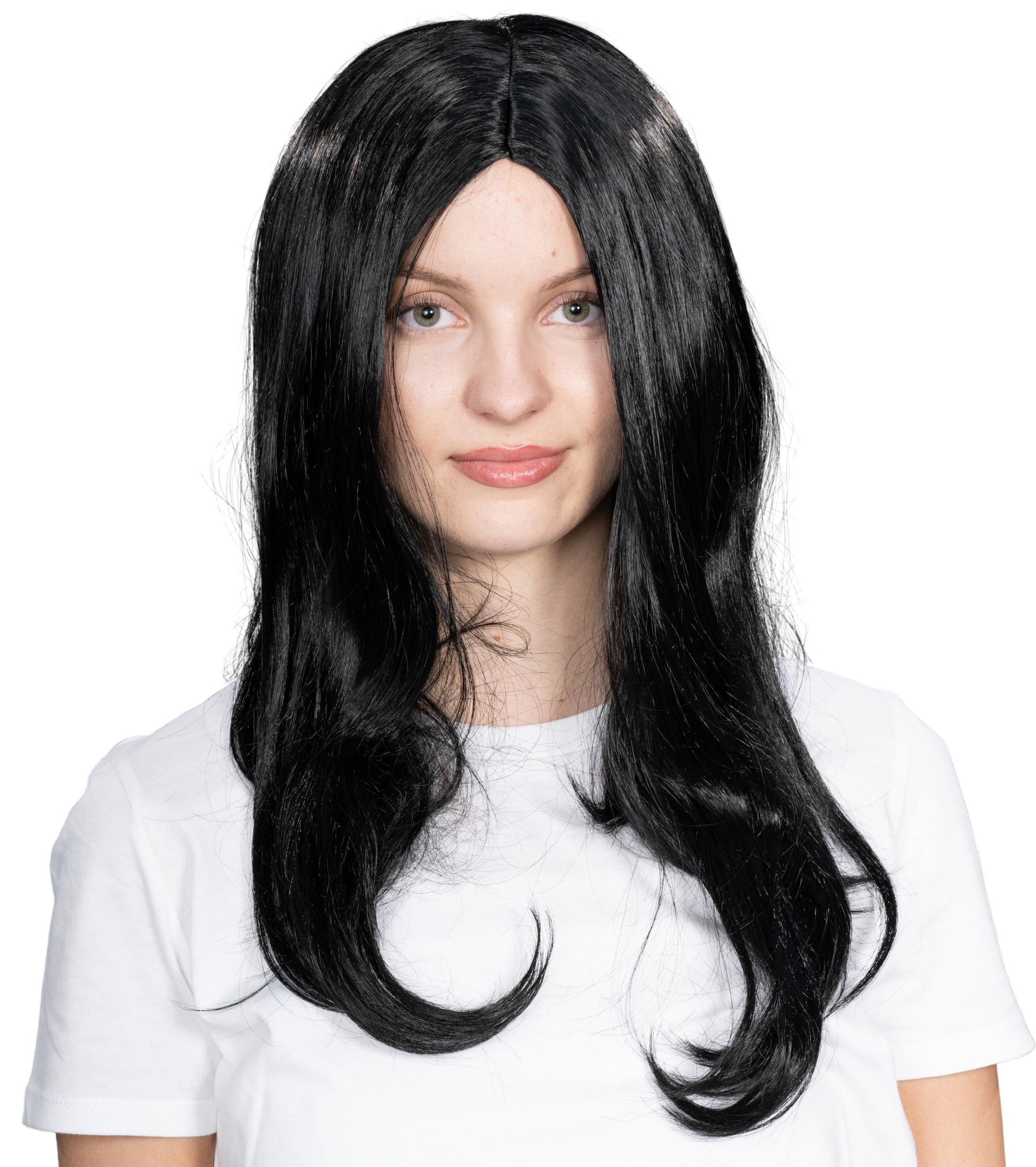Adams Spooky Family Mother Long Hair Morticia Halloween Cosplay Costume Wig