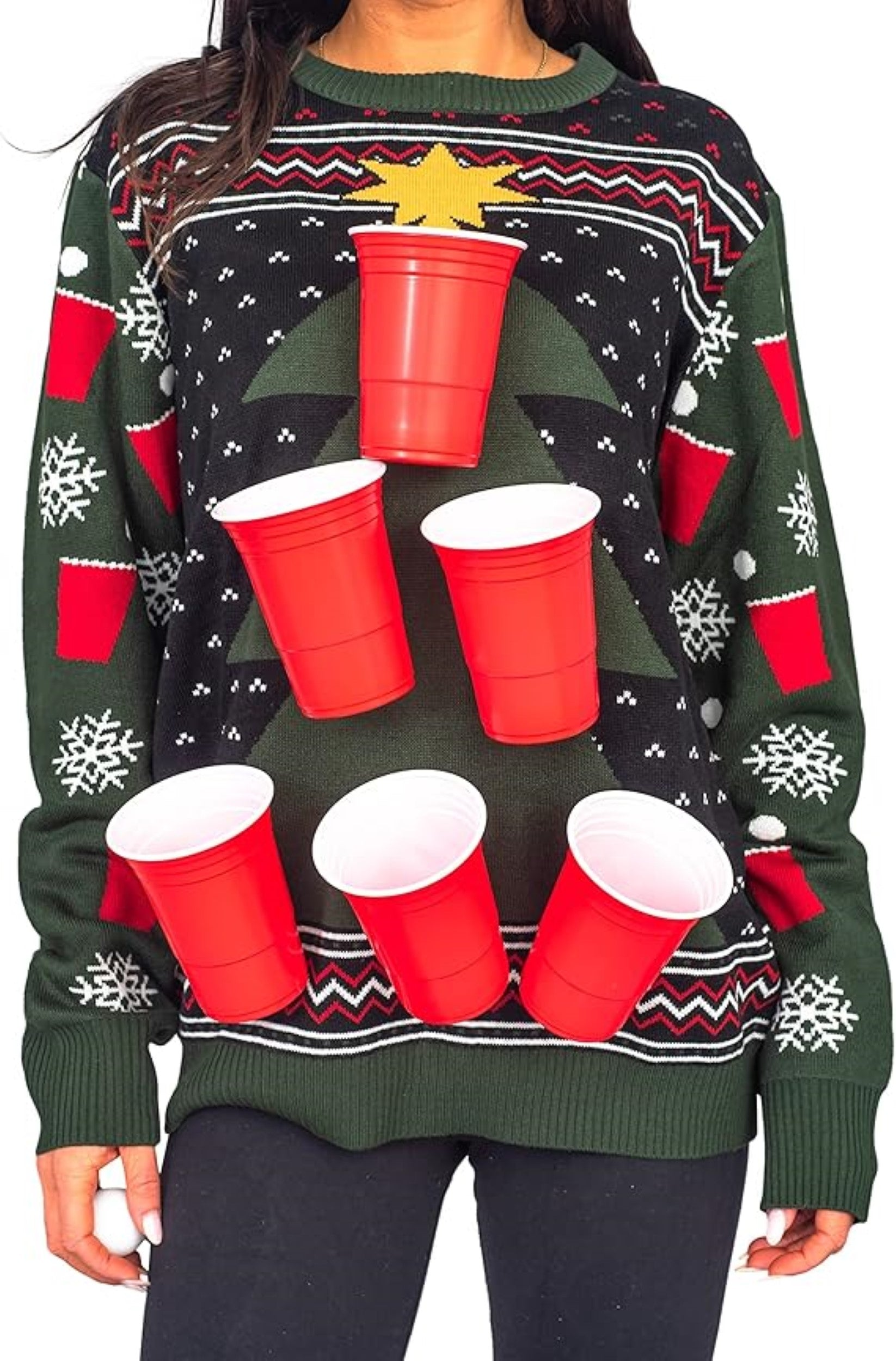 Interactive Adult Unisex Beer Pong 3D Ugly Christmas Party Sweater