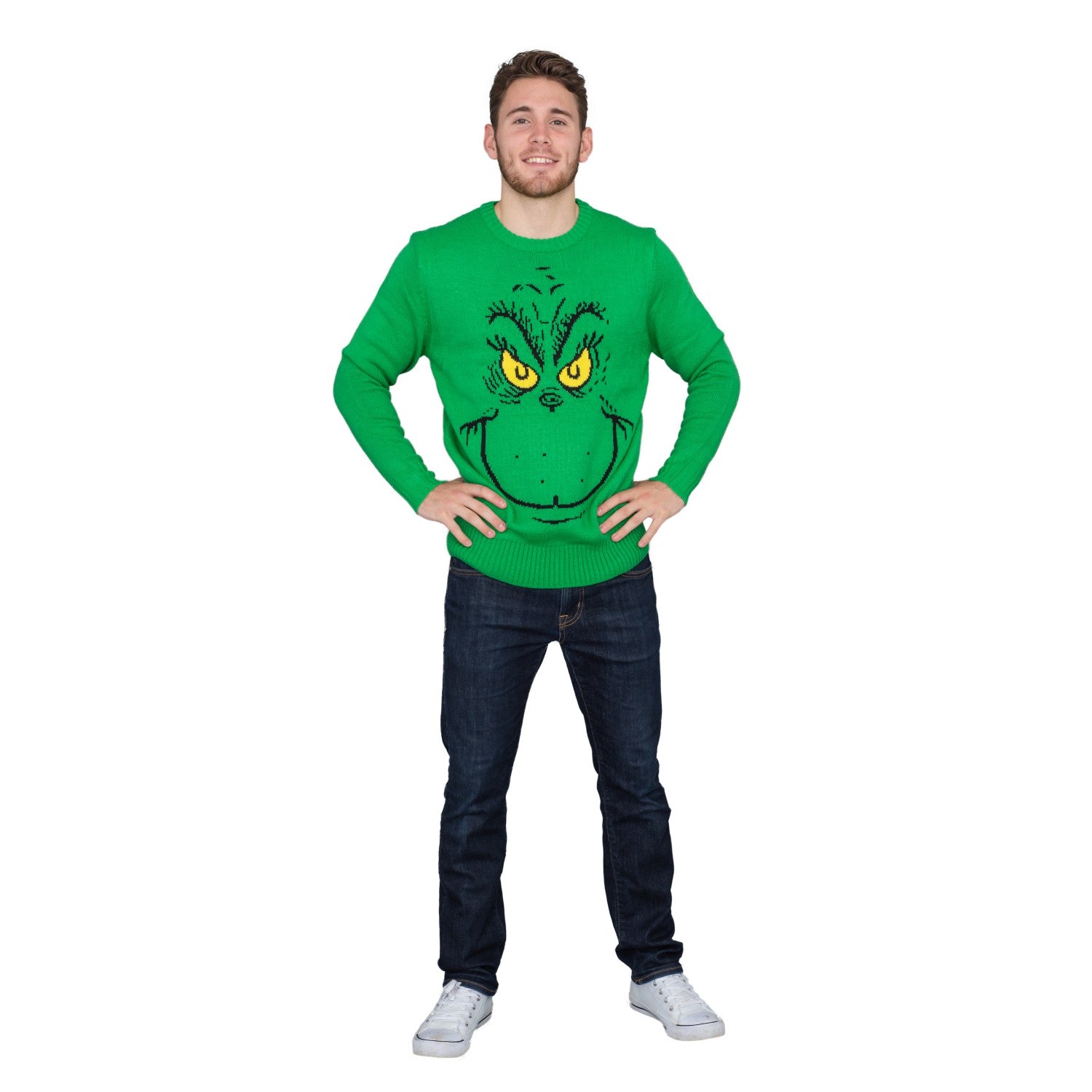 Dr. Seuss The Grinch Big Face Adult Green Sweater - Dr. Seuss