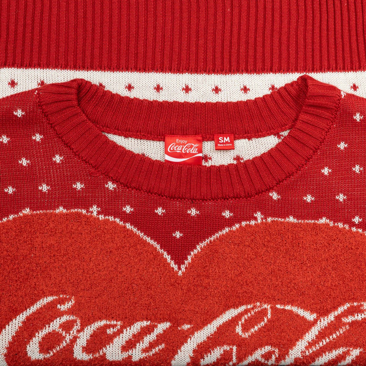 Coca-Cola Heart Bear Spread Joy with Festive Ugly Sweater Christmas Sweaters Collar