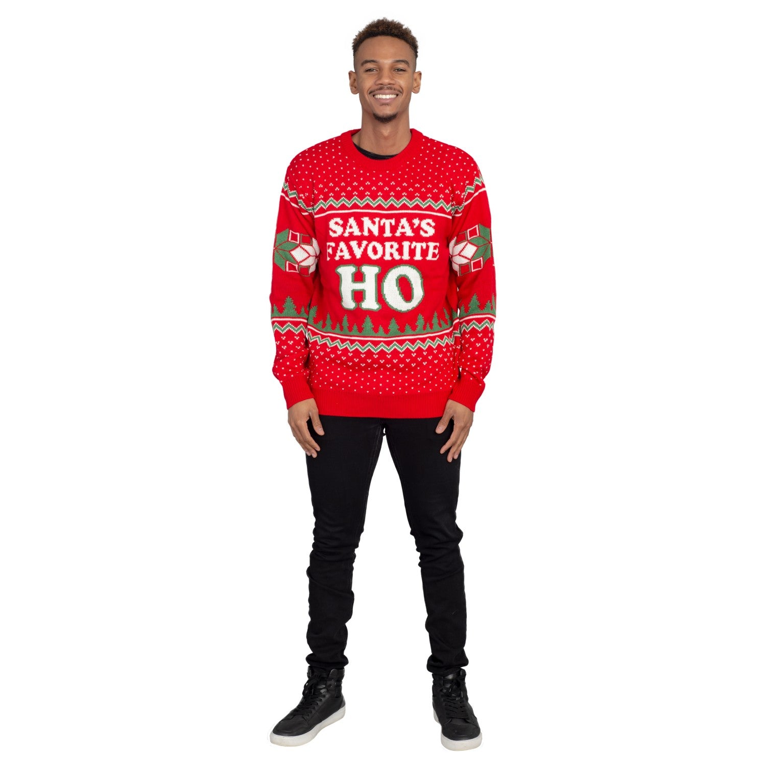 Santa's Favorite HO Adult Red Ugly Christmas Sweater - Ugly Christmas  Sweaters