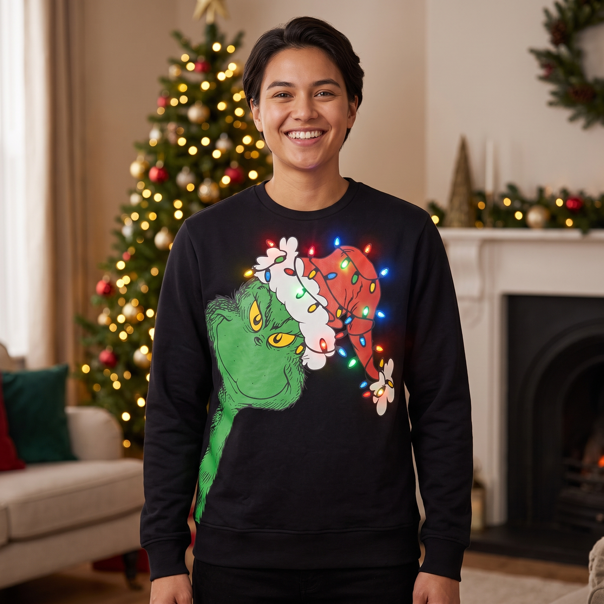 Grinch Adult Unisex LED Light Up Ugly Christmas Season Sweatshirt