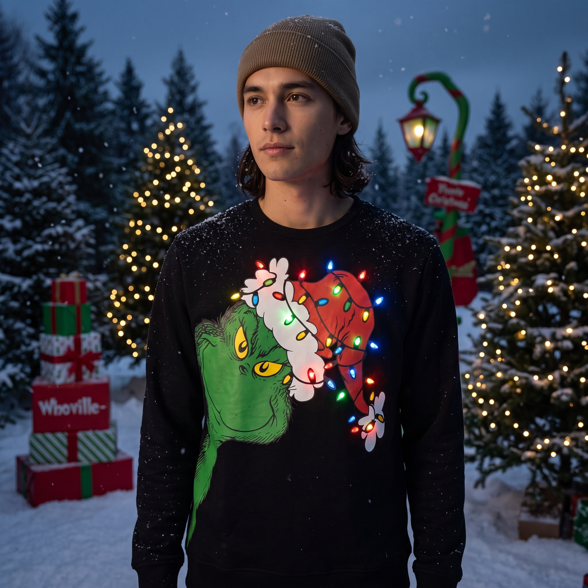 Grinch Adult Unisex LED Light Up Ugly Christmas Season Sweatshirt