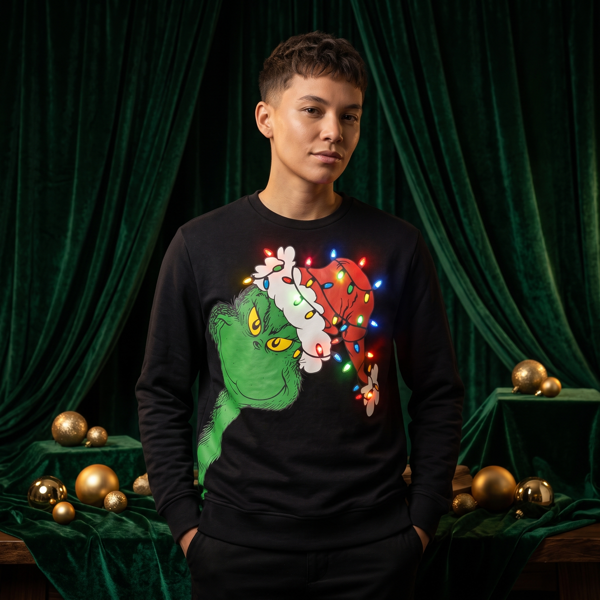 Grinch Adult Unisex LED Light Up Ugly Christmas Season Sweatshirt